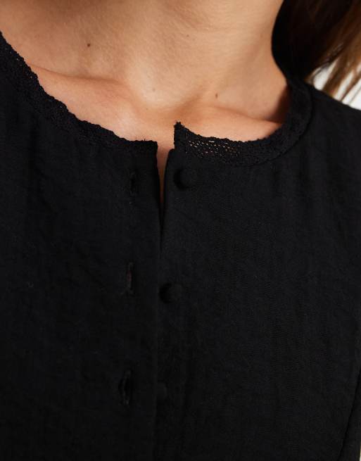 AWARE textured vest with lace trim detail in black - part of a set, 3 of 4