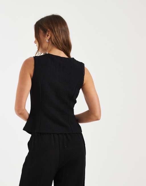 AWARE textured vest with lace trim detail in black - part of a set, 4 of 4