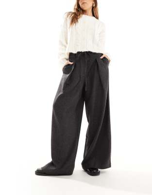 AWARE AWARE tie waist pleat front wide leg trousers in dark grey