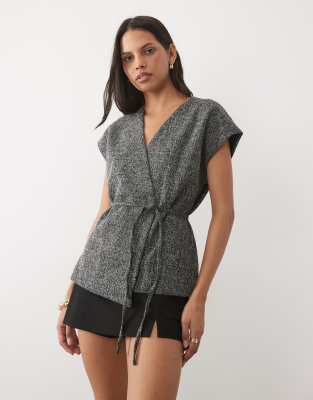 Aware Tie Waist Structured Waistcoat Set In Gray