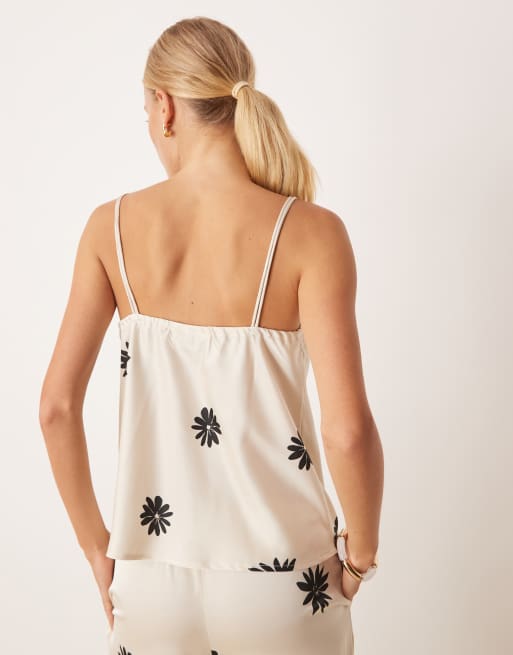 AWARE - Top a canottiera in raso monocromatico con stampa a fiori in coordinato, 4 di 4