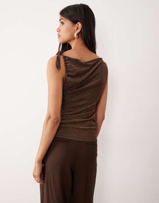 AWARE - Top asymétrique pailleté avec liens aux épaules - Noir et cuivre, 3 de 4