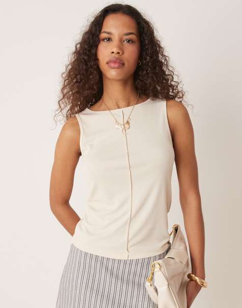 AWARE - Top in jersey color crema con cuciture sul davanti - view 1