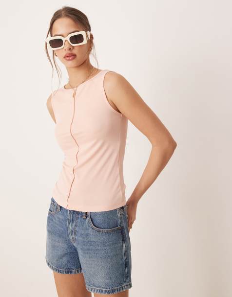 AWARE - Top in jersey rosa chiaro con cuciture sul davanti - view 1