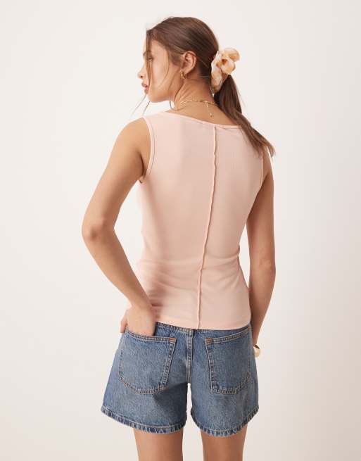 AWARE - Top in jersey rosa chiaro con cuciture sul davanti, 4 di 4