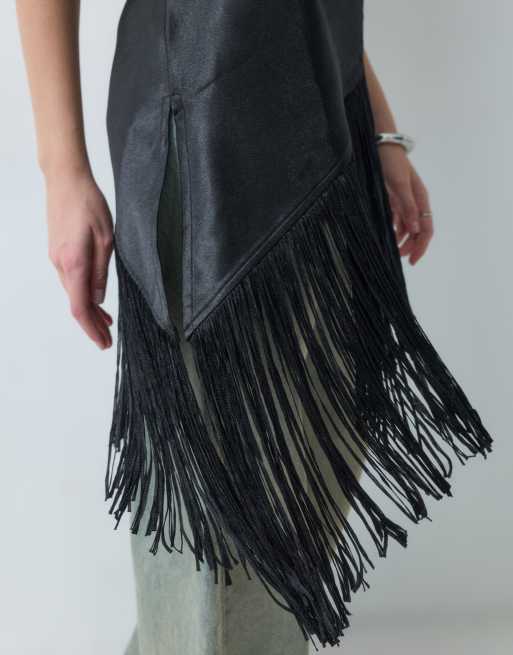 AWARE top nero con scollo ad anello asimmetrico e dettaglio nappine, 5 di 5