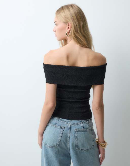 AWARE top palabra de honor estructurado con hombros descubiertos en negro, 4 de 5