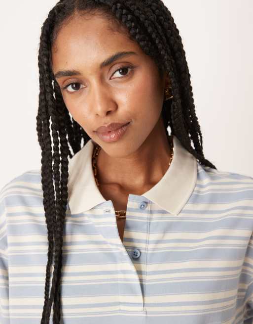 AWARE Top polo a mezze maniche blu polvere a righe ASOS