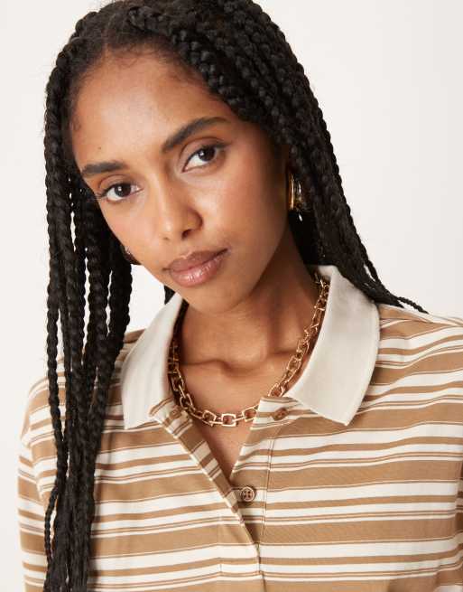 AWARE Top polo a mezze maniche neutro a righe ASOS