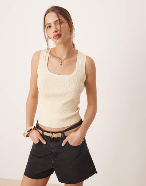 AWARE - Top senza maniche in maglia crema a coste - view 1