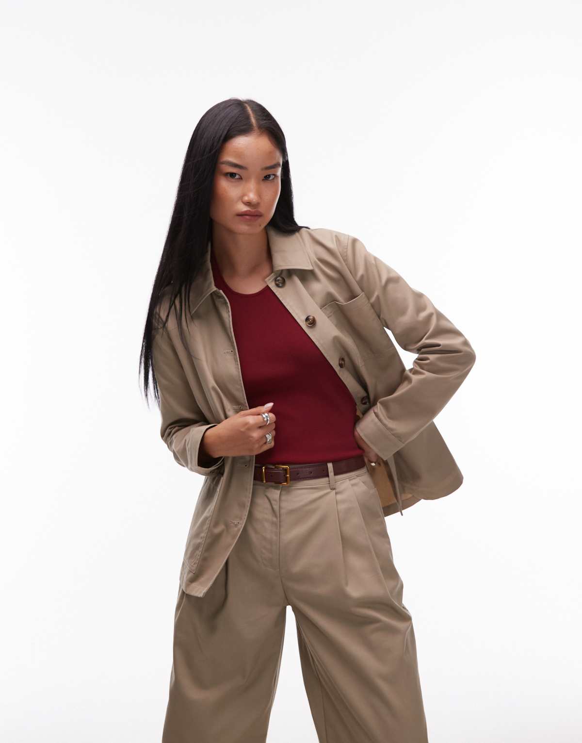 AWARE trucker style tailored jacket co-ord in stone