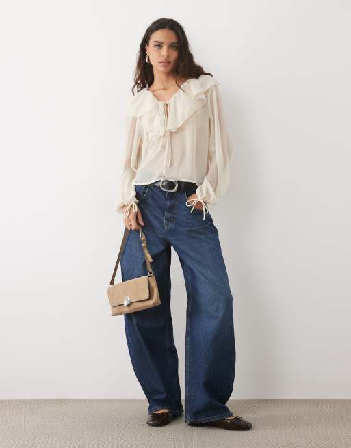 AWARE v-neck chiffon detail blouse in cream, 2 of 4