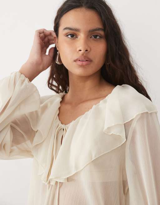 AWARE v-neck chiffon detail blouse in cream, 4 of 4