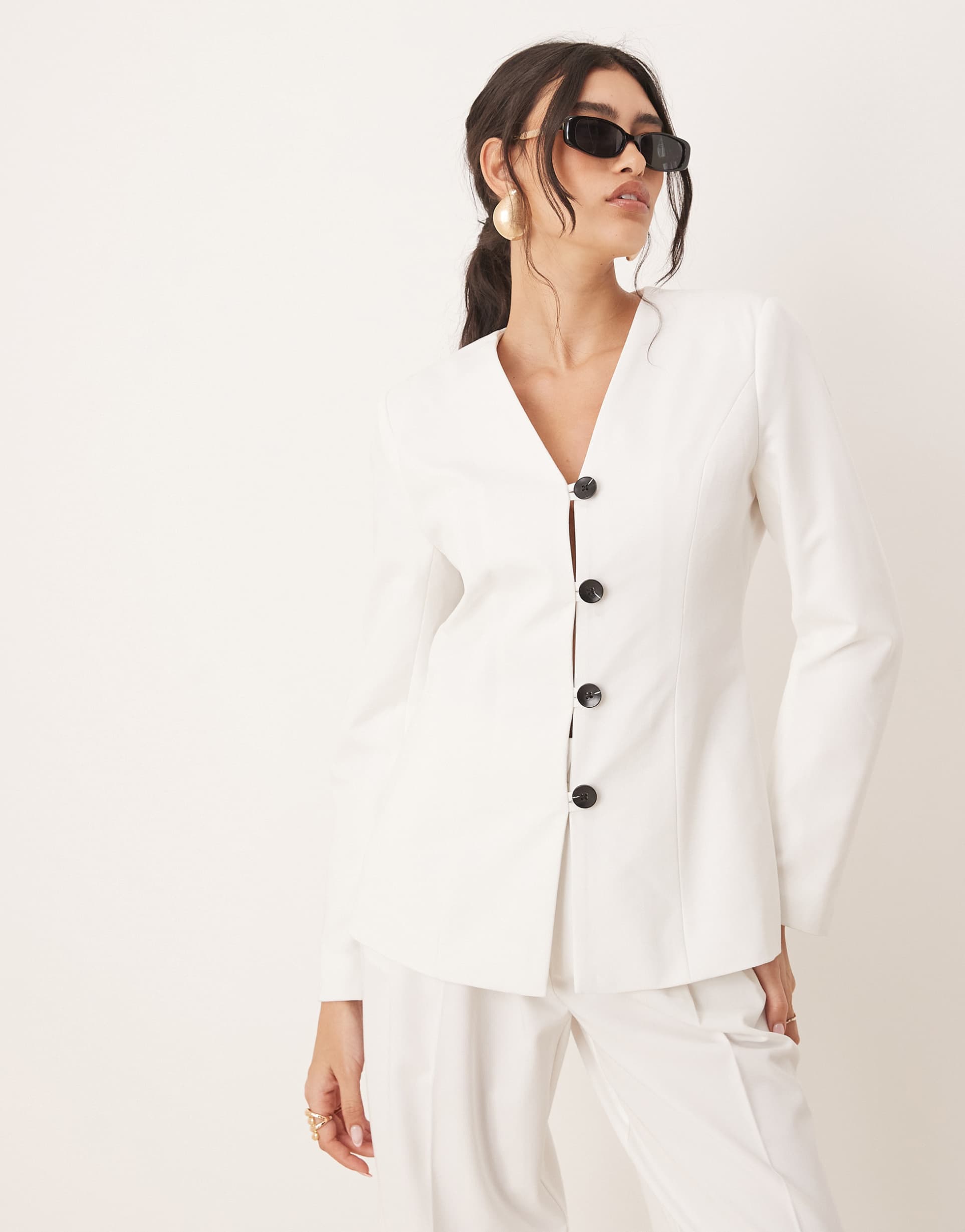 aware v neck fitted blazer in white - part of a set