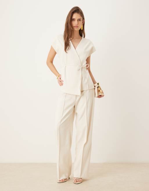 AWARE v-neck tie waist waistcoat in cream (part of a set), 2 of 4