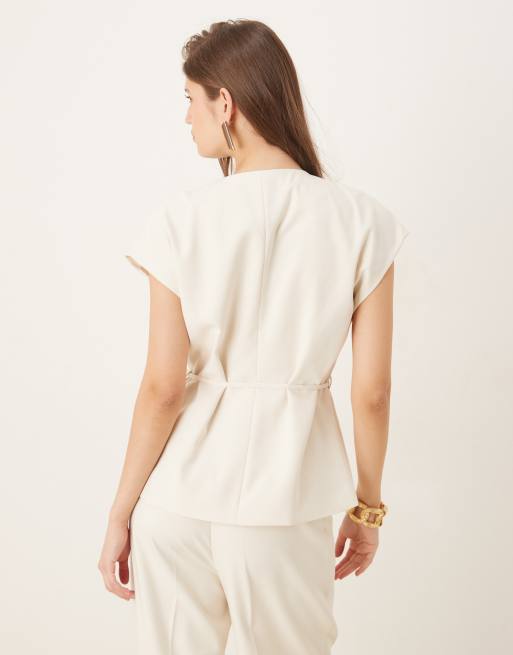AWARE v-neck tie waist waistcoat in cream (part of a set), 3 of 4
