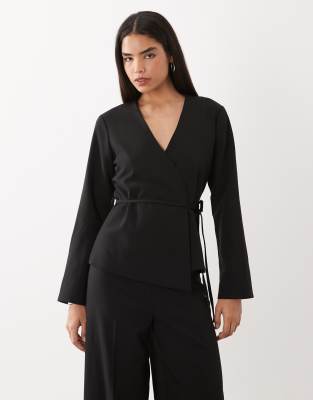 Aware V-neck Wrap Detail Tailored Blazer In Black