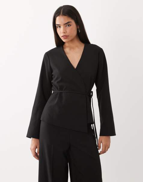 AWARE v-neck wrap detail tailored blazer in black (part of a set) - view 1