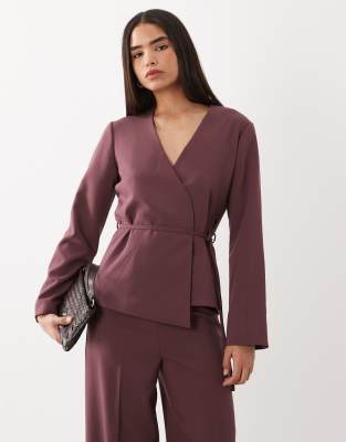 Aware V-neck Wrap Detail Tailored Blazer In Red