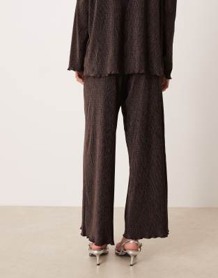 Aware Velvet Plisse Wide Leg Pants In Brown