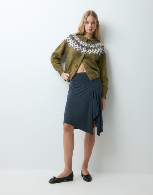 AWARE vest van wolmix met ronde hals en Fair Isle-motief in olijfgroen gemêleerd, 2 van 5