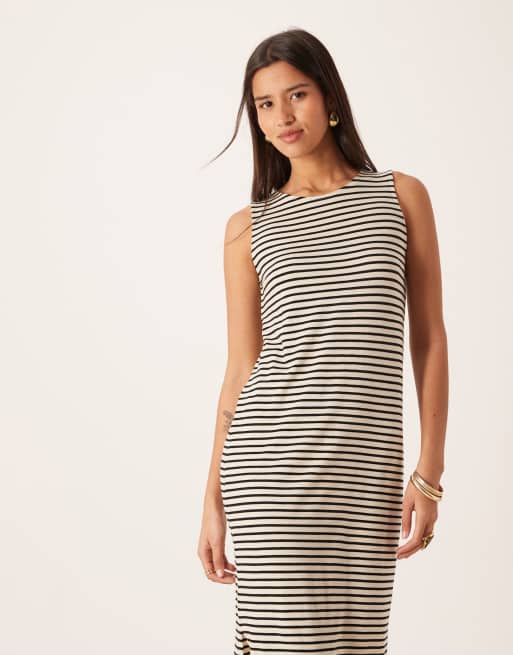 Aware - Vestito lungo senza maniche bianco e nero a righe, 4 di 4