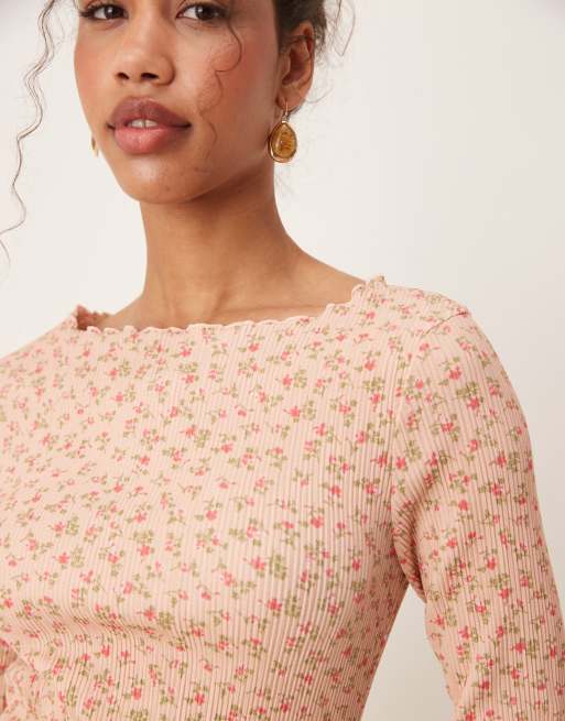 AWARE - Vestito midi plissé rosa chiaro con stampa a fiori, 2 di 4