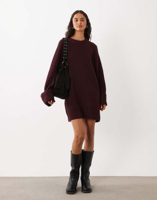 AWARE vestito mini lavorato a maglia con maniche ampie in burgundy, 2 di 4
