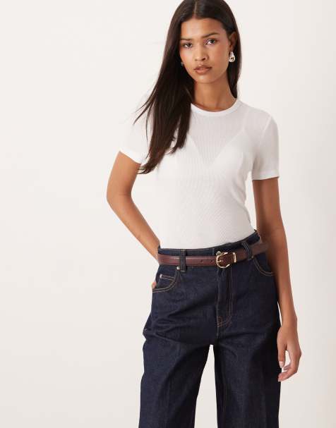 AWARE – Vit, ribbad t-shirt - view 1