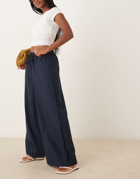 AWARE extreme wide leg tie waist trousers in navy