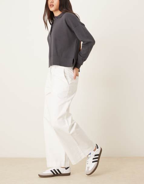 AWARE wide leg cropped work pants in white - view 1