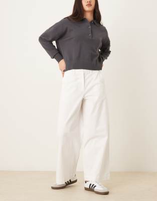 Aware Wide Leg Cropped Work Pants In White