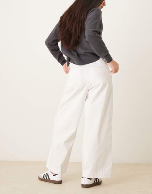 AWARE wide leg cropped work trouser in white, 3 of 5