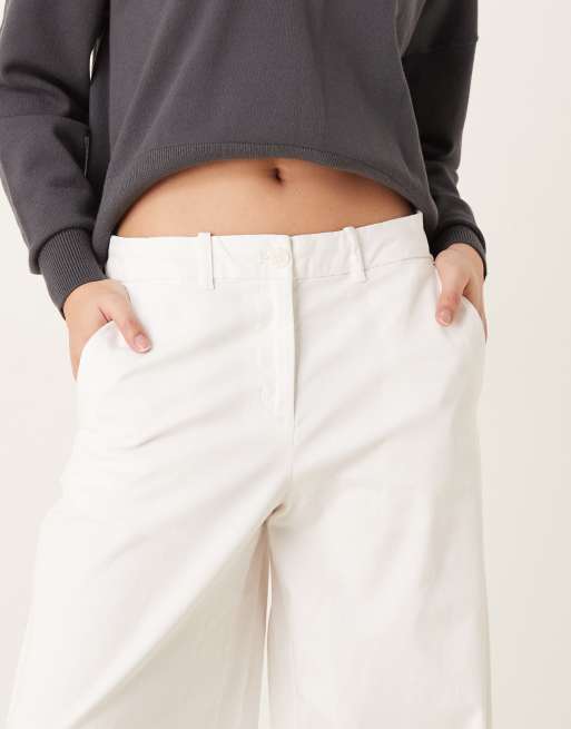 AWARE wide leg cropped work trouser in white, 4 of 5
