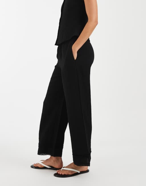 AWARE wide leg pants with lace trim detail in black - part of a set, 3 of 5