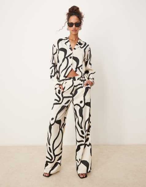 AWARE wide leg satin pants in mono print (part of a set) - view 1