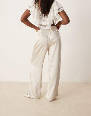 Aware Wide Leg Satin Pull On Pants In Neutral