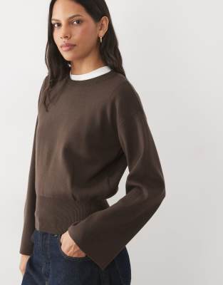 Aware Wide Sleeve Boxy Knitted Sweater In Brown