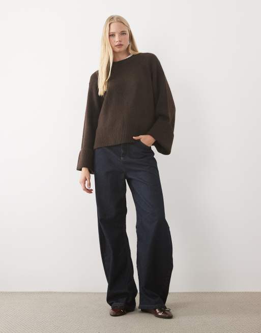 AWARE wide sleeve jumper in chocolate brown, 3 of 4