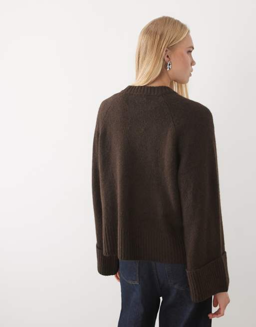 AWARE wide sleeve jumper in chocolate brown, 4 of 4