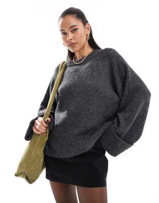 AWARE AWARE wide sleeve jumper in dark grey melange