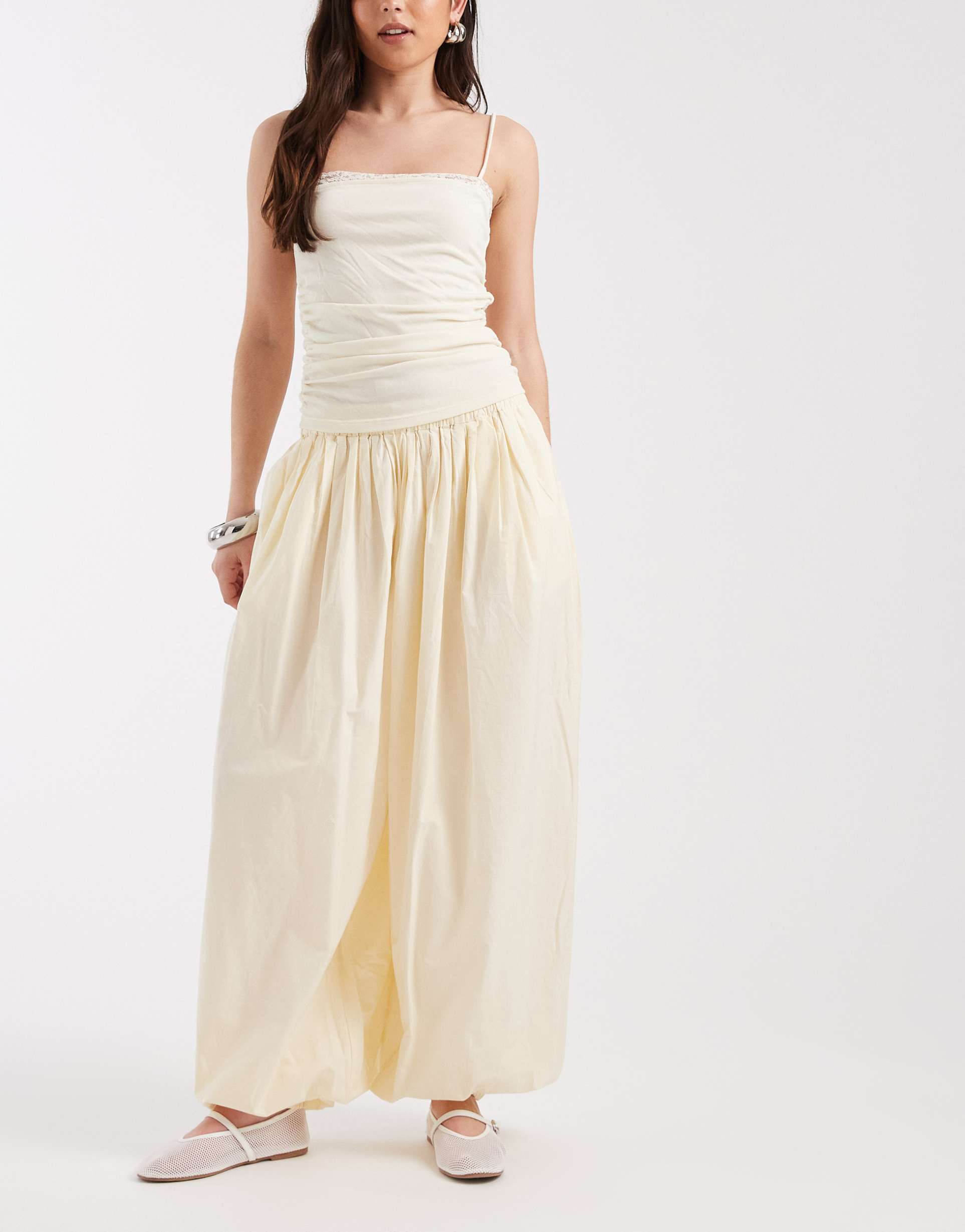 aware woven balloon pants with cuffed ankles in butter yellow