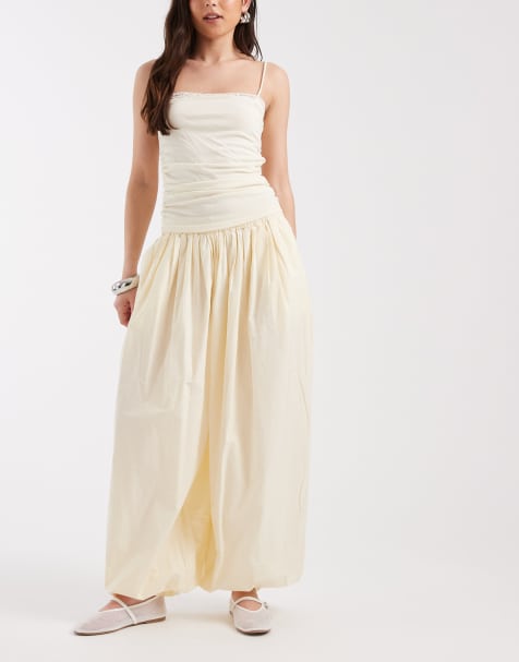 AWARE woven balloon trousers with cuffed ankle in butter yellow