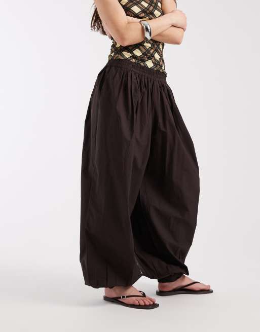 AWARE woven balloon trousers with cuffed ankle in chocolate brown, 2 of 5