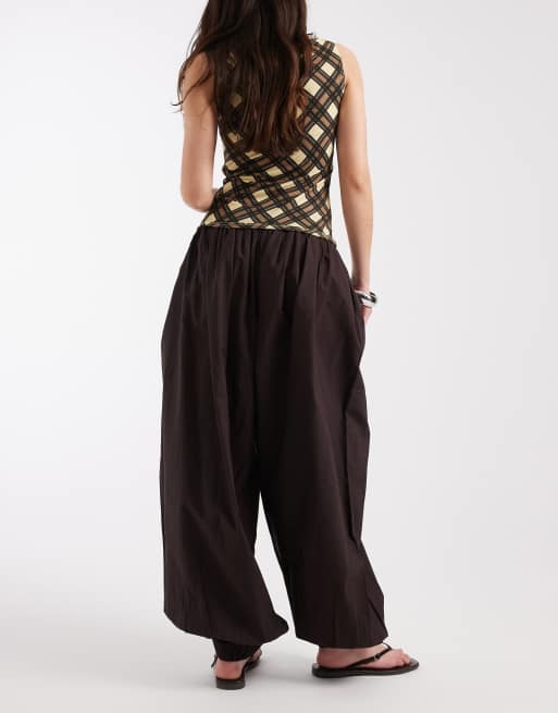 AWARE woven balloon trousers with cuffed ankle in chocolate brown, 5 of 5