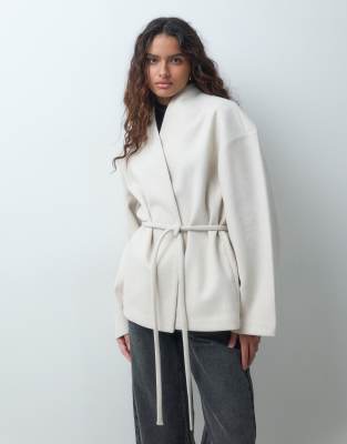 Aware Wrap Front Tie Detail Short Jacket In White