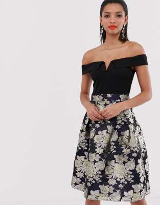 AX Paris 2 in 1 bardot skater dress-Black Black