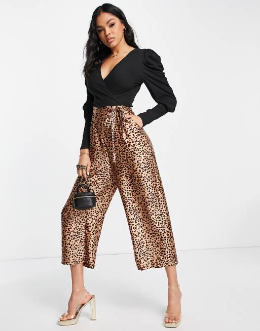 AX Paris 2 in 1 Jumpsuit in Schwarz mit Leopardenmuster ASOS