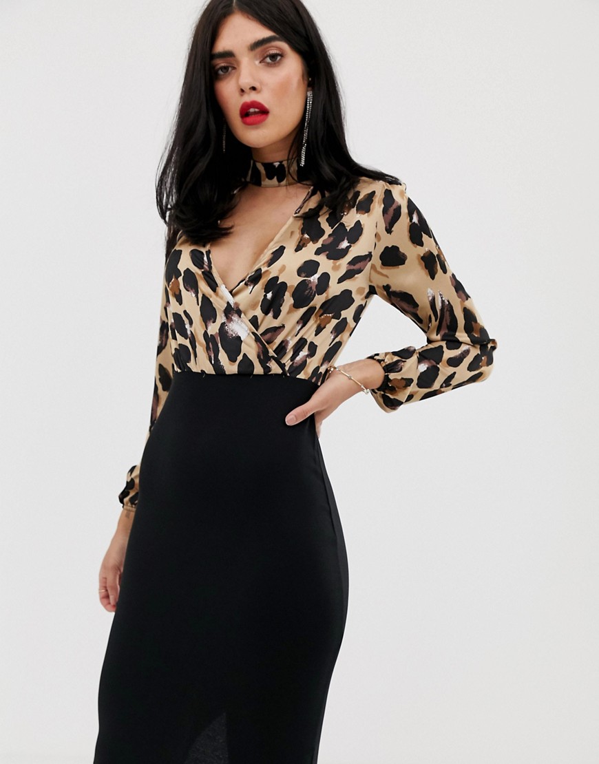 AX Paris 2 in 1 leopard print dress-Black