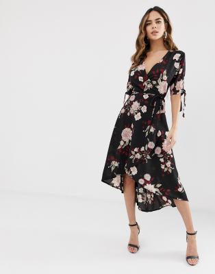 ax paris floral dip hem midi dress